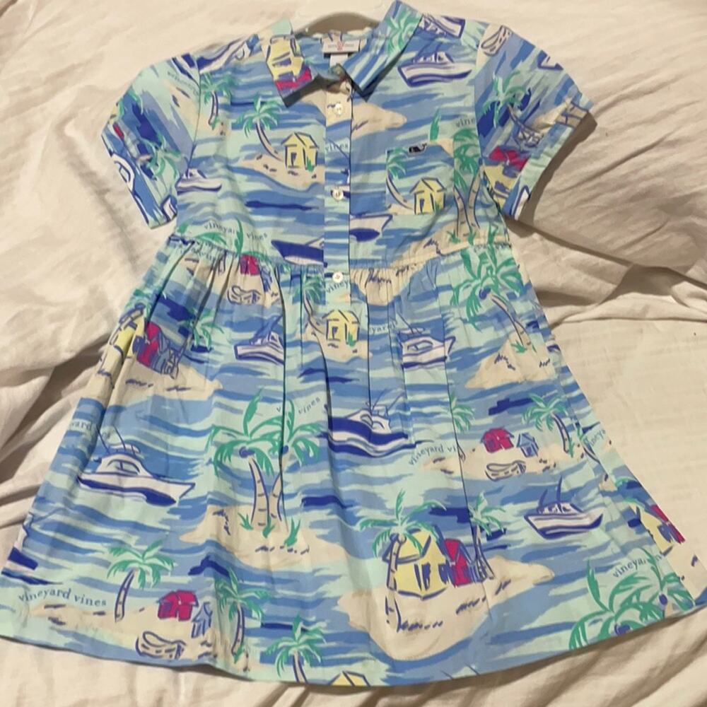 Vineyard vines 5t mixed blue boating motif dress 💯 cotton nwot